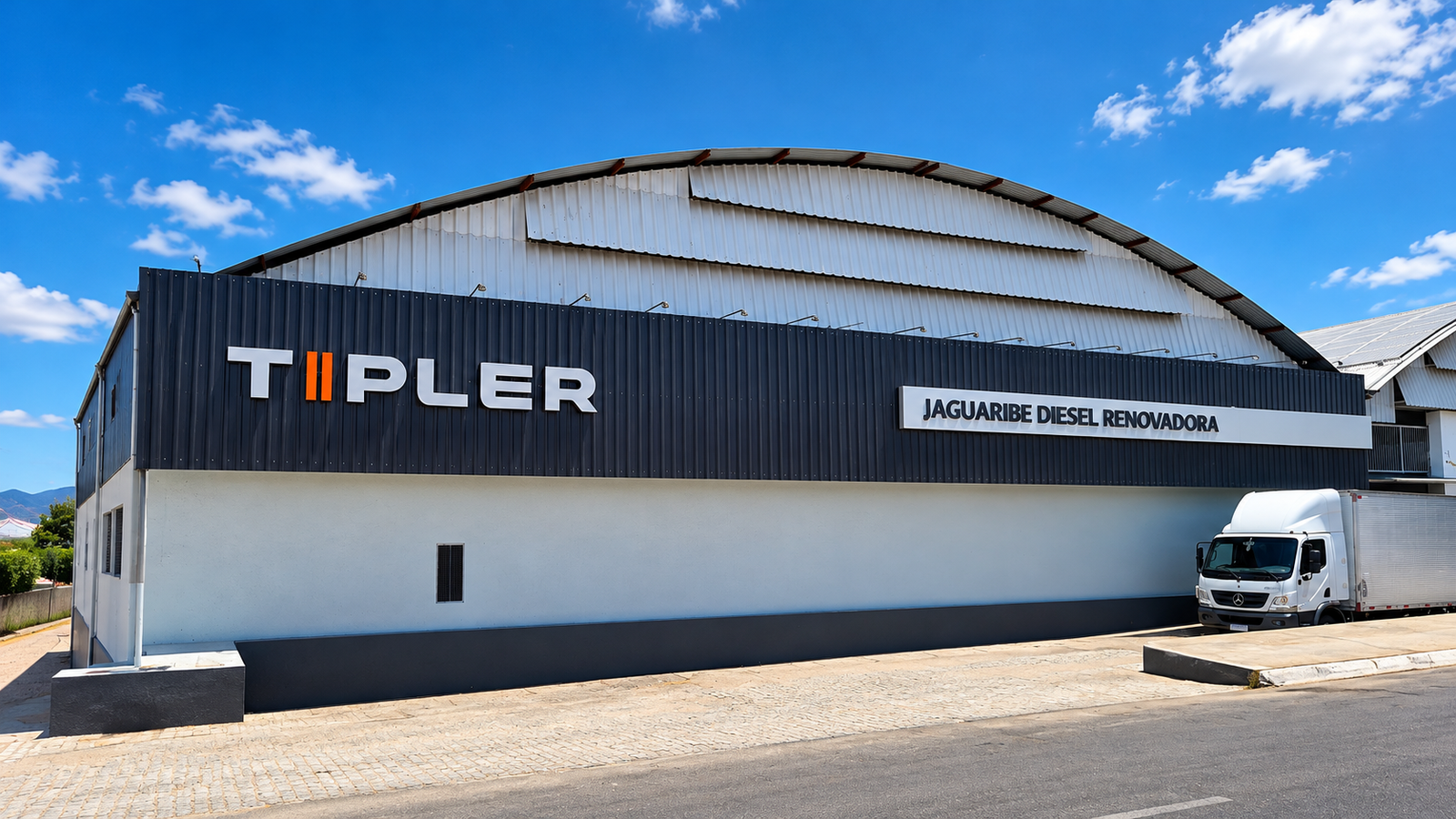Fachada da Jaguaribe Diesel Renovadora de Pneus em Jaguaribe, Ceará, com identificação Tipler